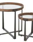 Set Of 2 Coffee Tables Mine Glass/Fir Wood Natural/Black - vivahabitat.com