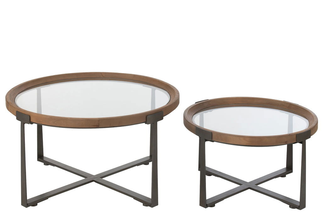 Set Of 2 Coffee Tables Luki Glass/Fir Wood Natural/Black - vivahabitat.com