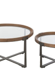 Set Of 2 Coffee Tables Luki Glass/Fir Wood Natural/Black - vivahabitat.com