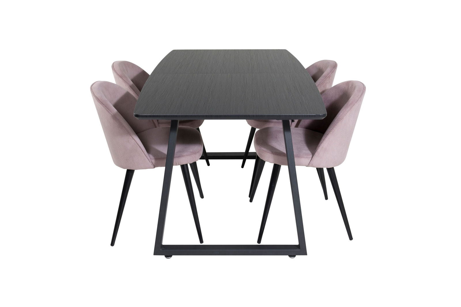 Venture Home Inca Extentiontable - Black top / black Legs+Velvet Dining Chair Corduroy - Pink / Black_4 - vivahabitat.com