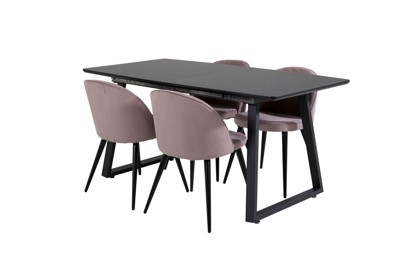 Venture Home Inca Extentiontable - Black top / black Legs+Velvet Dining Chair Corduroy - Pink / Black_4 - vivahabitat.com