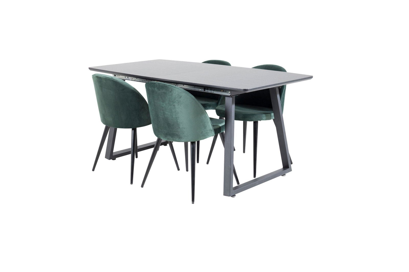 Venture Home Inca Extentiontable - Black top / black Legs+Velvet Dining Chair - Green / Black_4 - vivahabitat.com