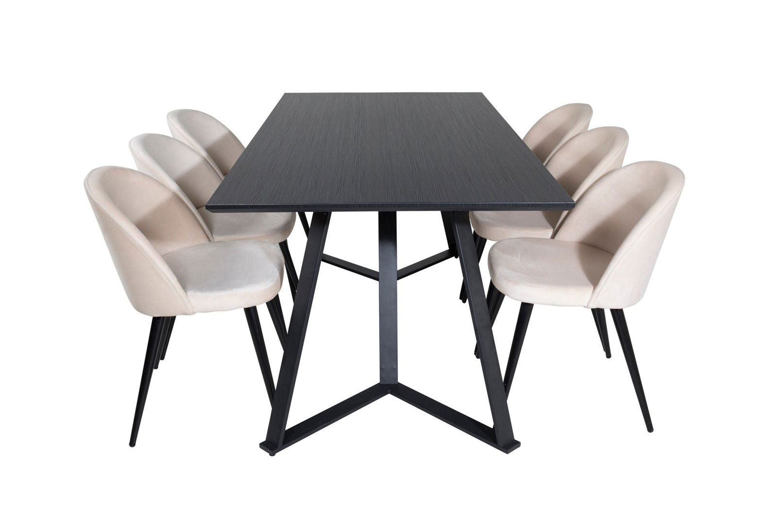 Venture Home Marina Dining Table - Black top / Black Legs +Velvet Dining Chair - Beige / Black_6 - vivahabitat.com