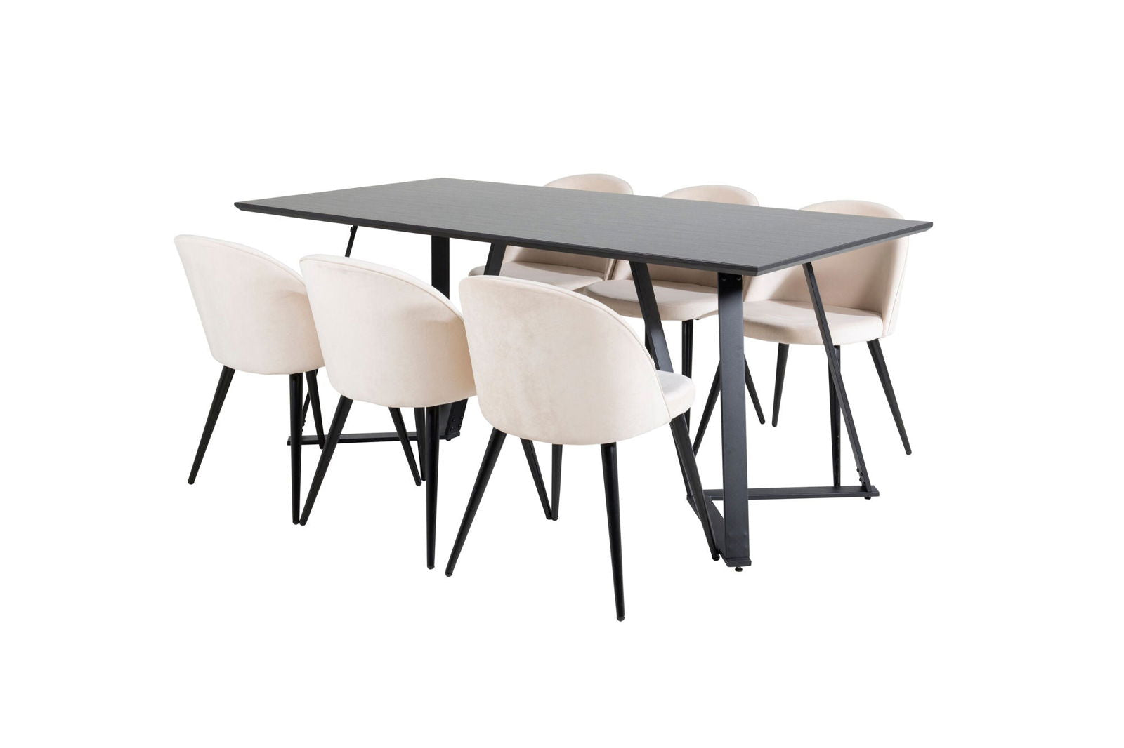 Venture Home Marina Dining Table - Black top / Black Legs +Velvet Dining Chair - Beige / Black_6 - vivahabitat.com