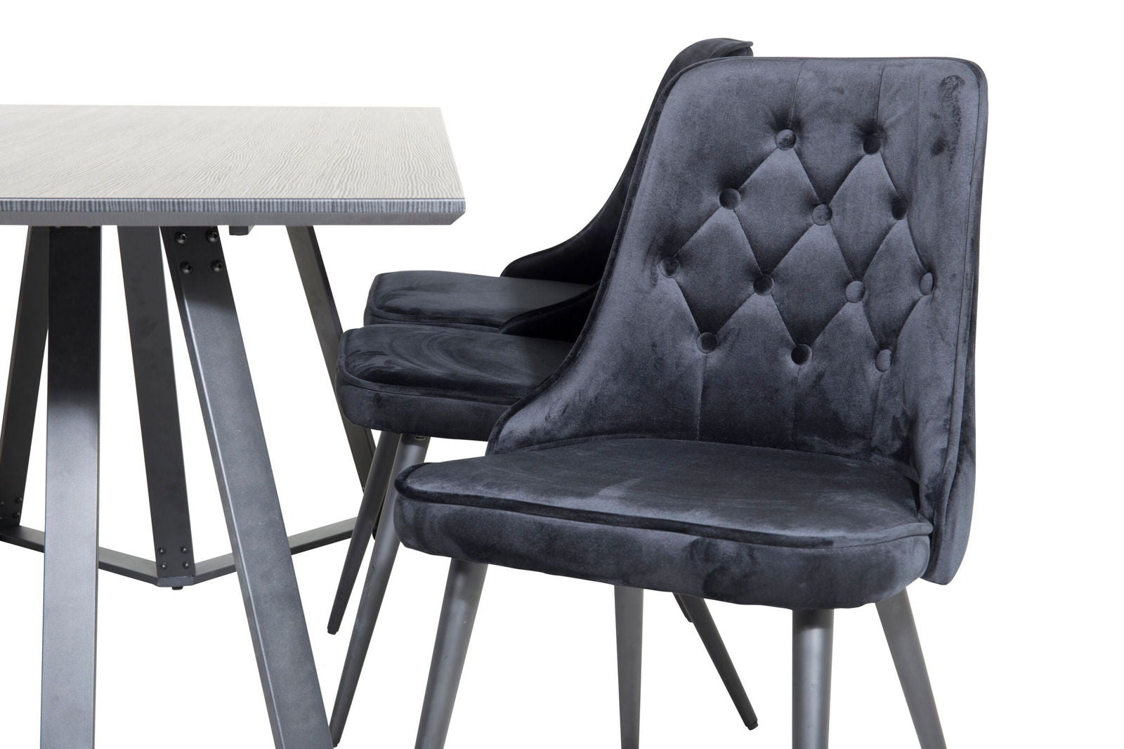 Venture Home Marina Dining Table - Black top / Black Legs +Velvet Deluxe Dining Chair - Black / Black_6 - vivahabitat.com