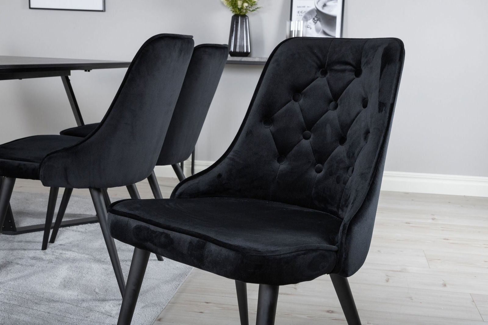 Venture Home Marina Dining Table - Black top / Black Legs +Velvet Deluxe Dining Chair - Black / Black_6 - vivahabitat.com