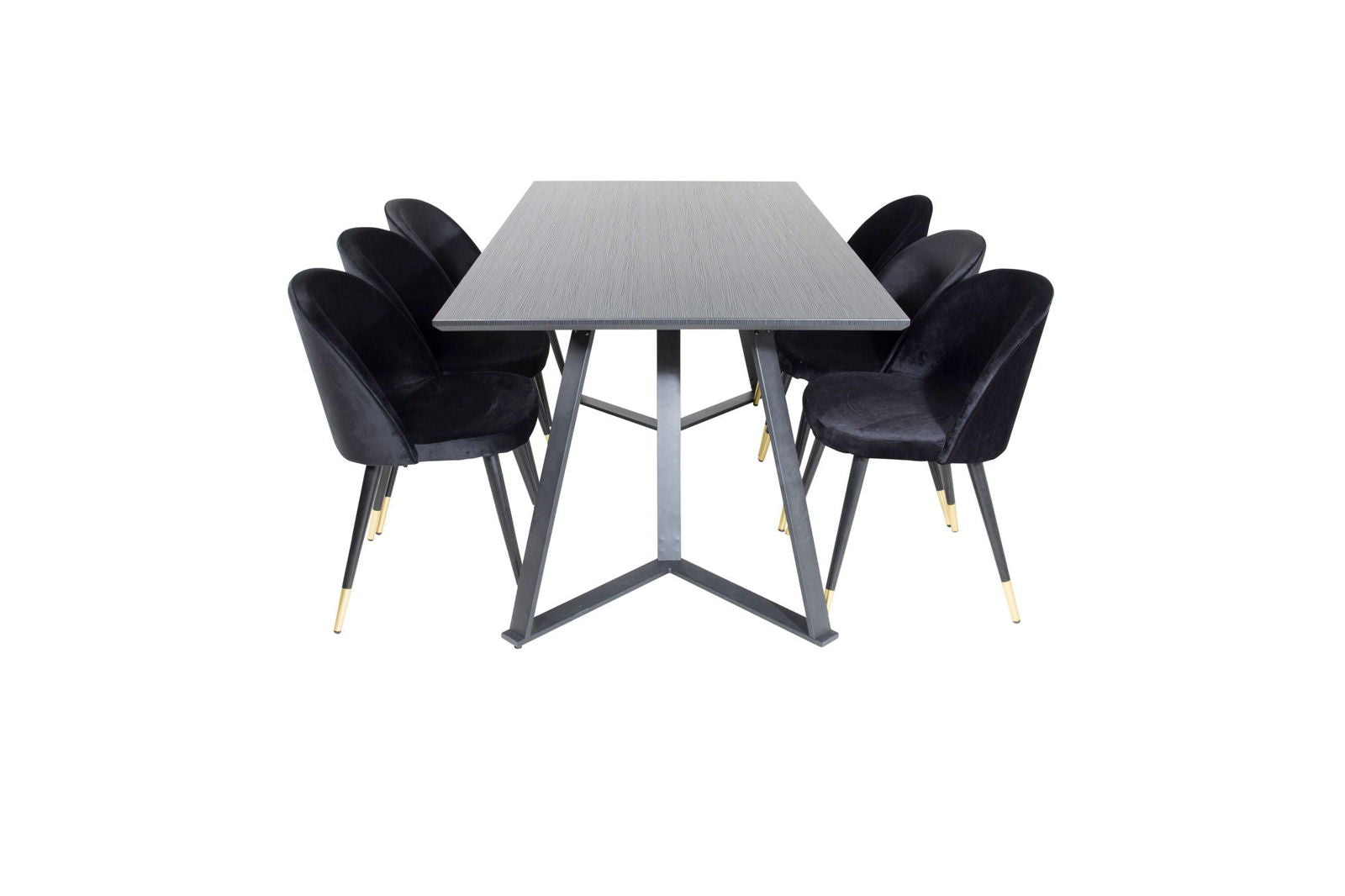 Venture Home Marina Dining Table - Black top / Black Legs +Velvet Dining Chair Brass - Black / Black_6 - vivahabitat.com