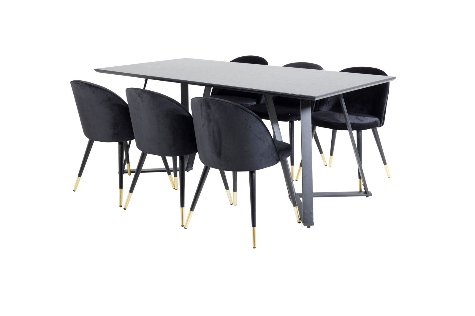 Venture Home Marina Dining Table - Black top / Black Legs +Velvet Dining Chair Brass - Black / Black_6 - vivahabitat.com