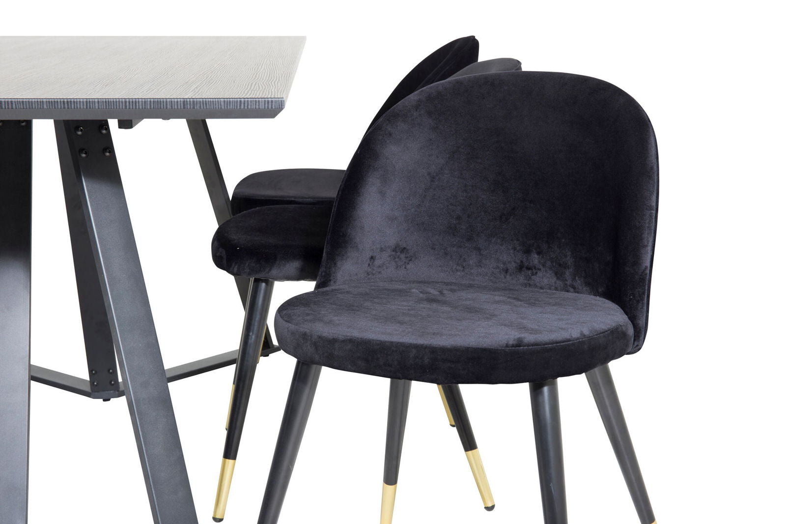 Venture Home Marina Dining Table - Black top / Black Legs +Velvet Dining Chair Brass - Black / Black_6 - vivahabitat.com