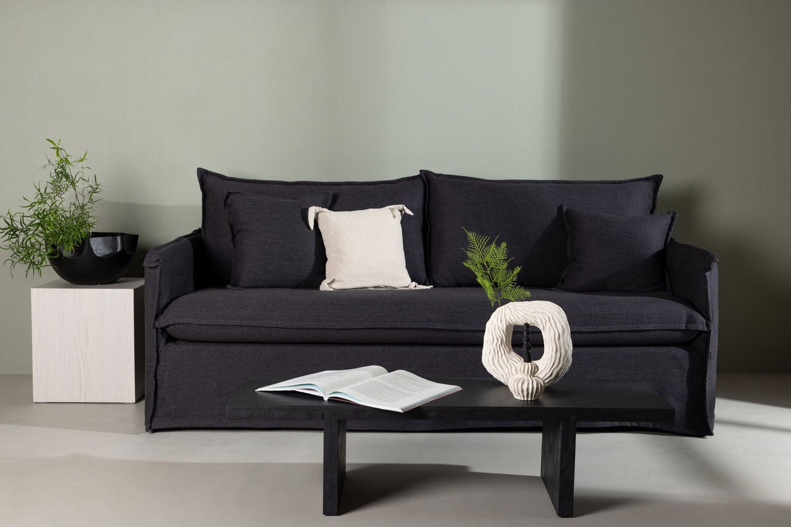 Venture Home Nova Sofa Wood/ Black Fabric - vivahabitat.com