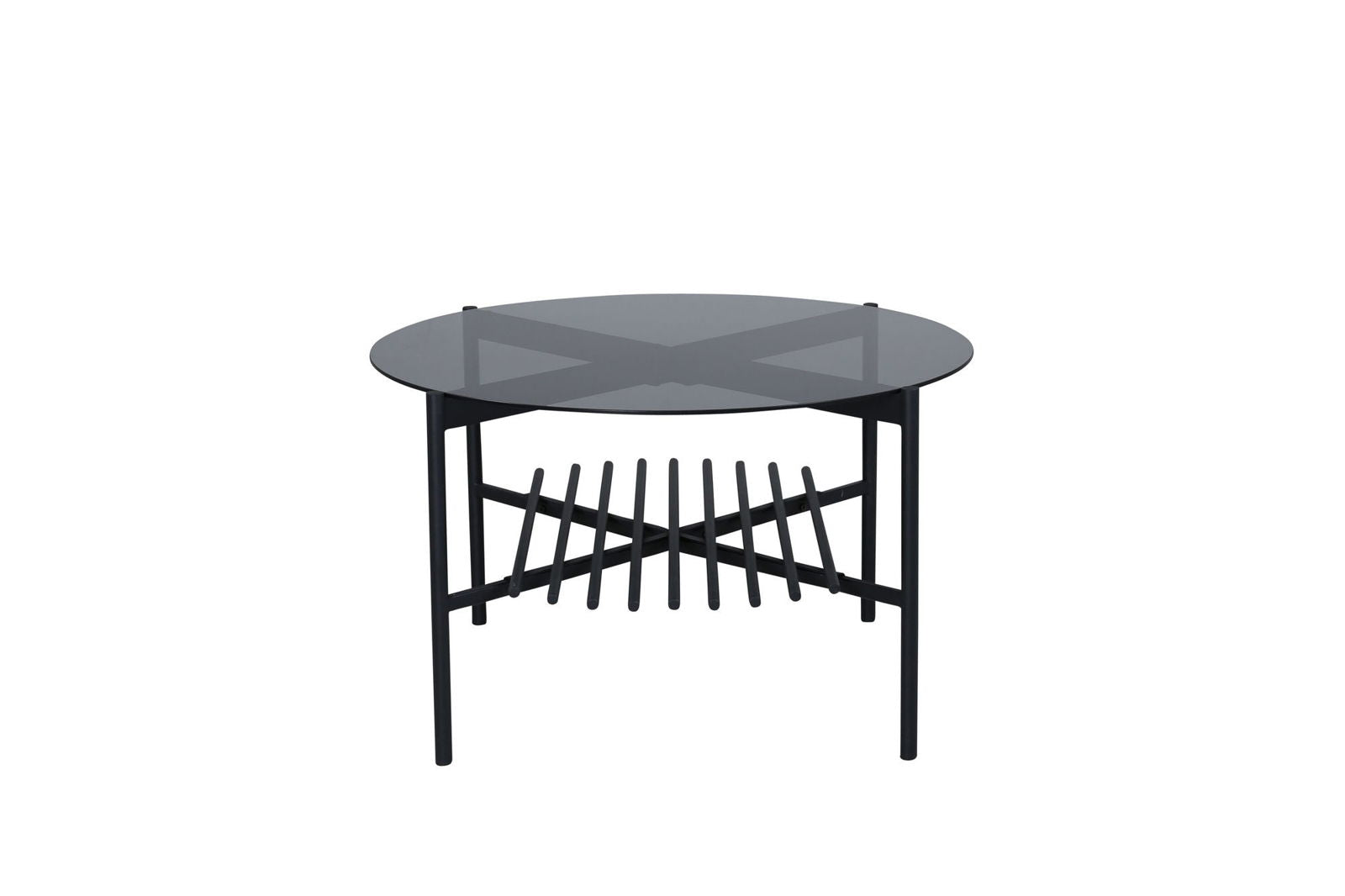 Venture Home Von Staf Round Sofa Table - black / Black Smoked Glass - vivahabitat.com