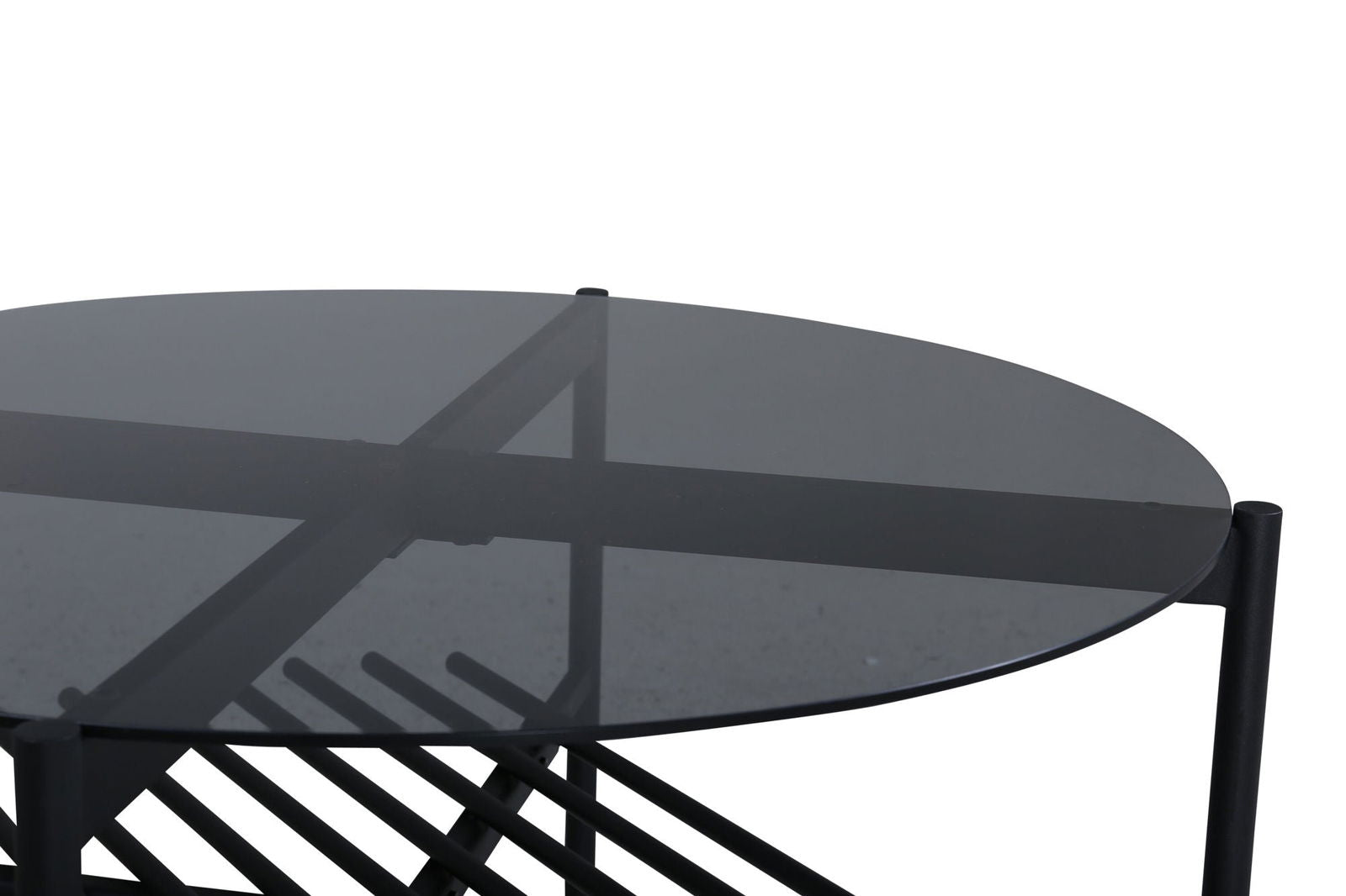 Venture Home Von Staf Round Sofa Table - black / Black Smoked Glass - vivahabitat.com