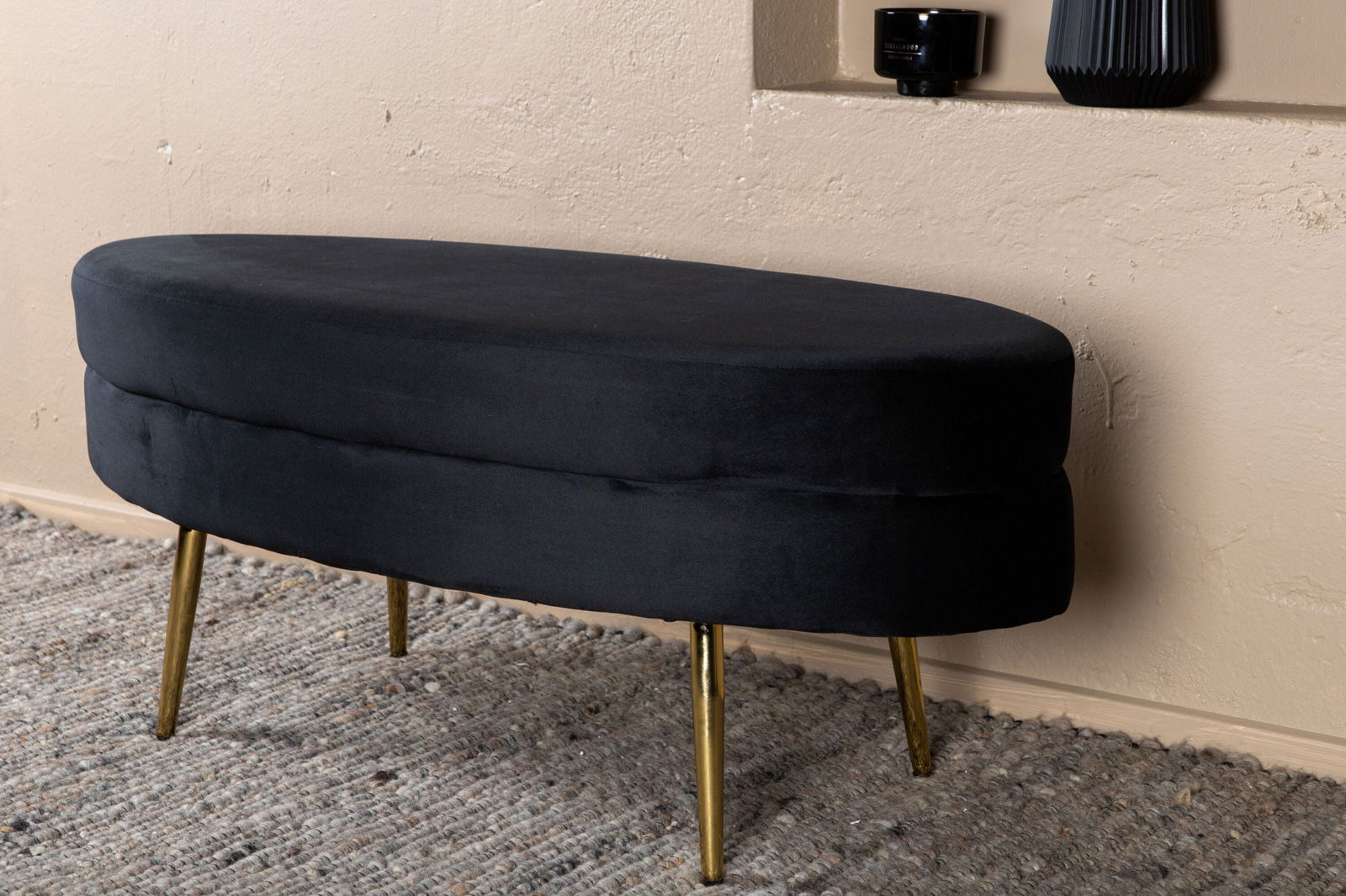 Venture Home Otto Pouf - Brass / Black Velvet - vivahabitat.com