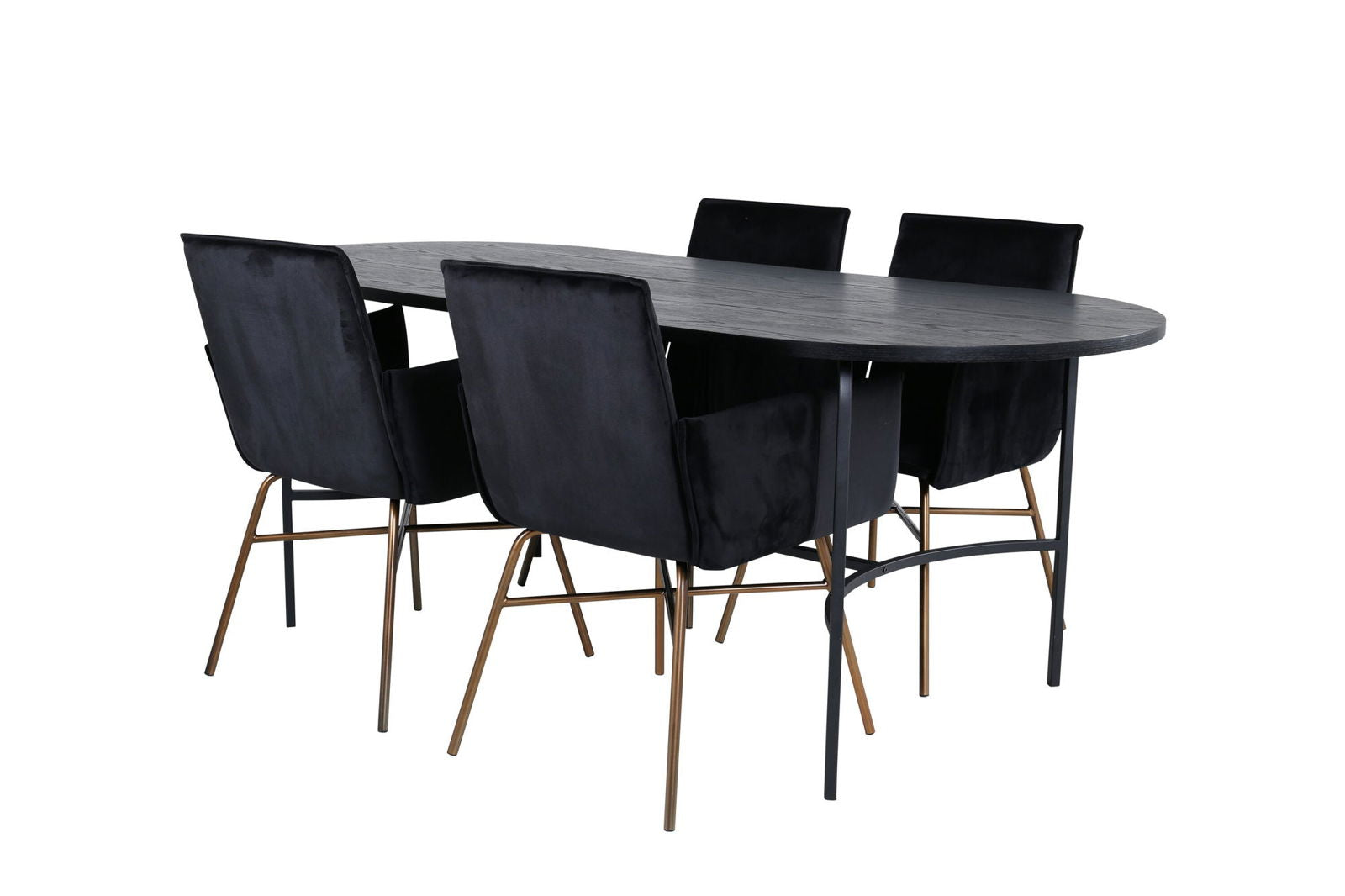 Venture Home Skate Oval Dining Table - Black / Black Veneer+Petra Chair - Distressed Copper / Black Velvet_4 - vivahabitat.com