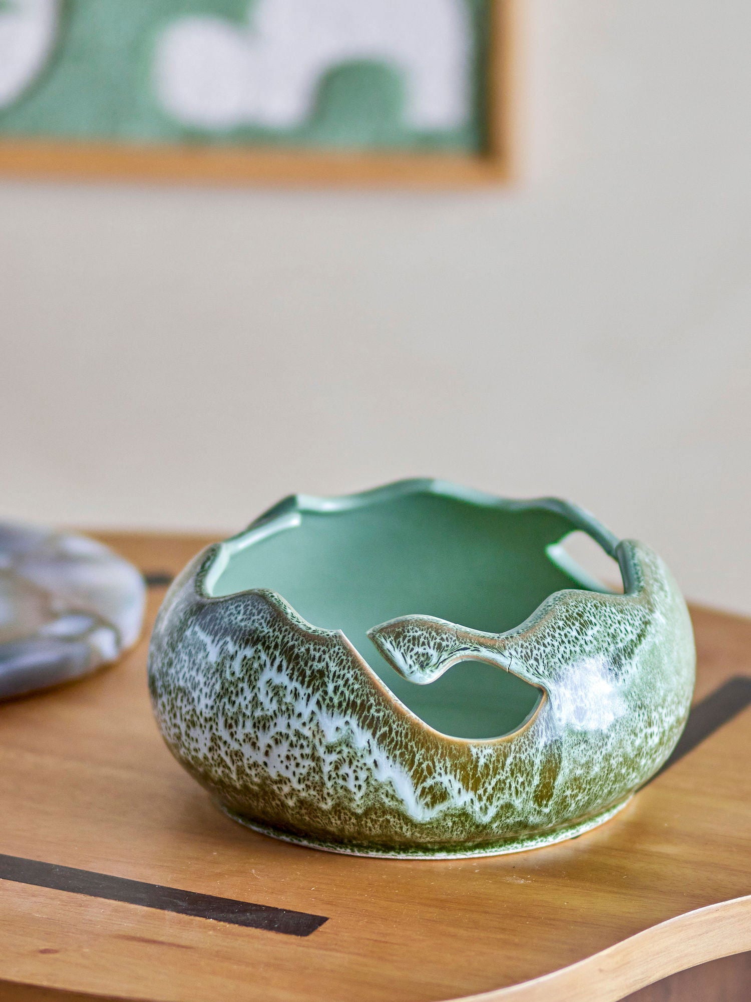 Bloomingville Leonas Deco Bowl, Green, Stoneware - vivahabitat.com