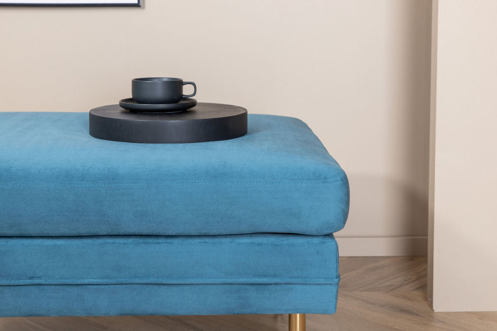 Venture Home Boom Ottoman - Brass / Blue Velvet - vivahabitat.com