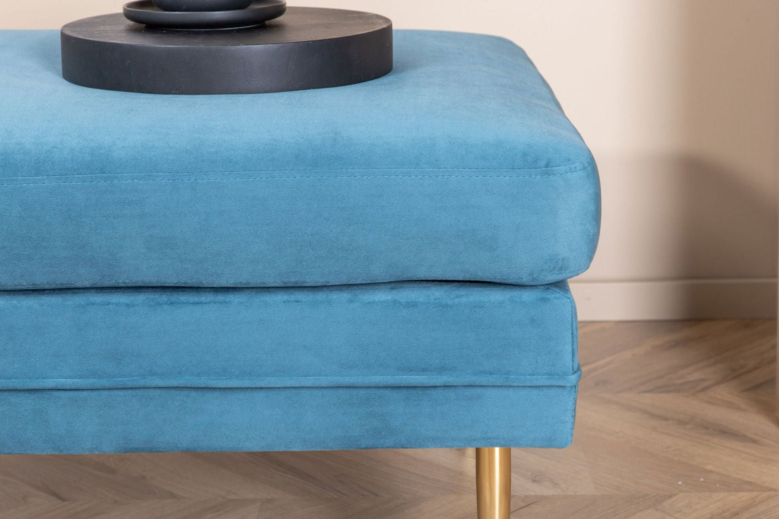 Venture Home Boom Ottoman - Brass / Blue Velvet - vivahabitat.com