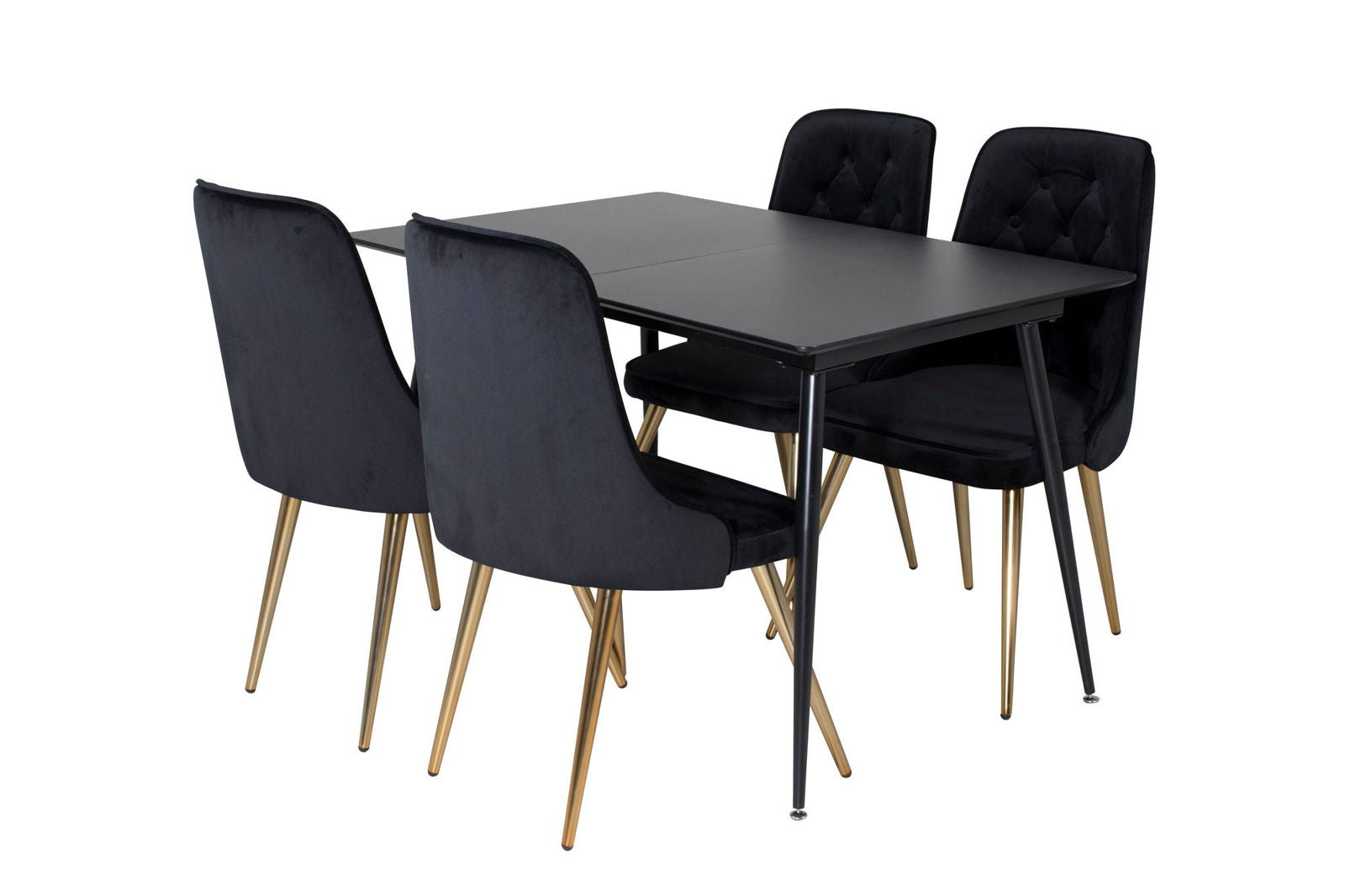 Venture Home Silar Extention Table - Black Melamine / Black Legs+Velvet Deluxe Dining Chair - Black / Brass_4 - vivahabitat.com