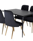 Venture Home Silar Extention Table - Black Melamine / Black Legs+Velvet Deluxe Dining Chair - Black / Brass_4 - vivahabitat.com