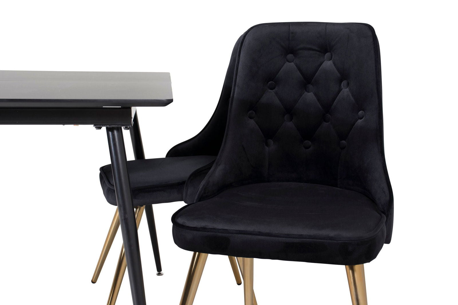 Venture Home Silar Extention Table - Black Melamine / Black Legs+Velvet Deluxe Dining Chair - Black / Brass_4 - vivahabitat.com