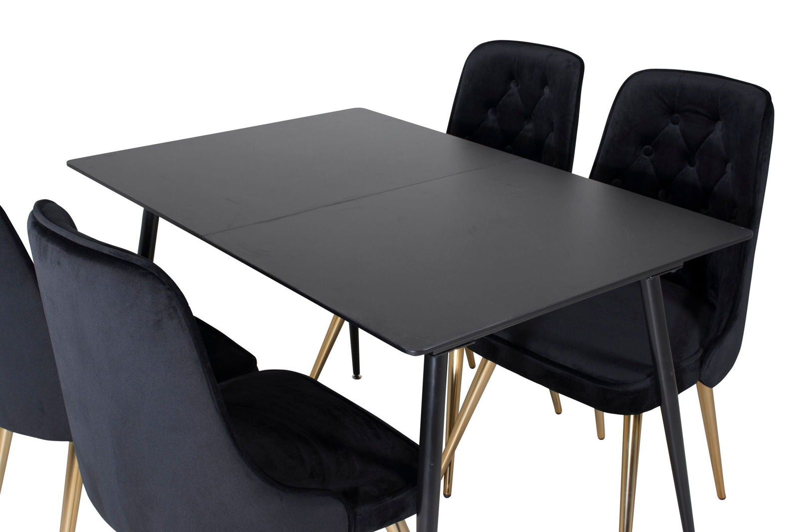 Venture Home Silar Extention Table - Black Melamine / Black Legs+Velvet Deluxe Dining Chair - Black / Brass_4 - vivahabitat.com