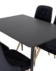 Venture Home Silar Extention Table - Black Melamine / Black Legs+Velvet Deluxe Dining Chair - Black / Brass_4 - vivahabitat.com