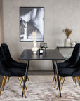 Venture Home Silar Extention Table - Black Melamine / Black Legs+Velvet Deluxe Dining Chair - Black / Brass_4 - vivahabitat.com