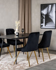 Venture Home Silar Extention Table - Black Melamine / Black Legs+Velvet Deluxe Dining Chair - Black / Brass_4 - vivahabitat.com