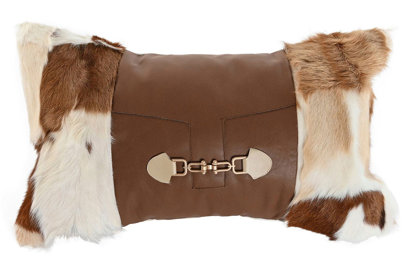 Buckle Cushion Cowhide pattern brown white - vivahabitat.com