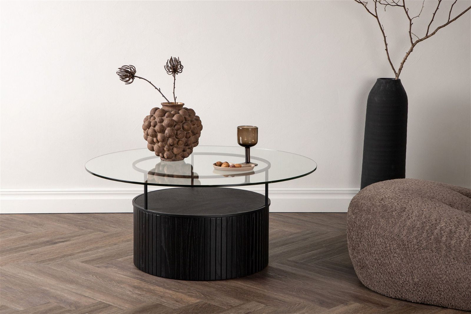 Bovall Coffee Table - Black / Clear glass ⌀90 - vivahabitat.com