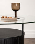 Bovall Coffee Table - Black / Clear glass ⌀90 - vivahabitat.com