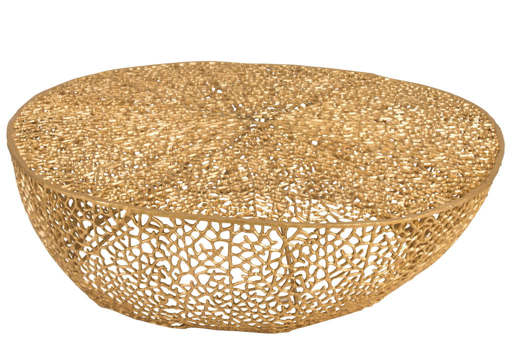 Coffee Table Round Low Coral Pattern Aluminium Gold - vivahabitat.com