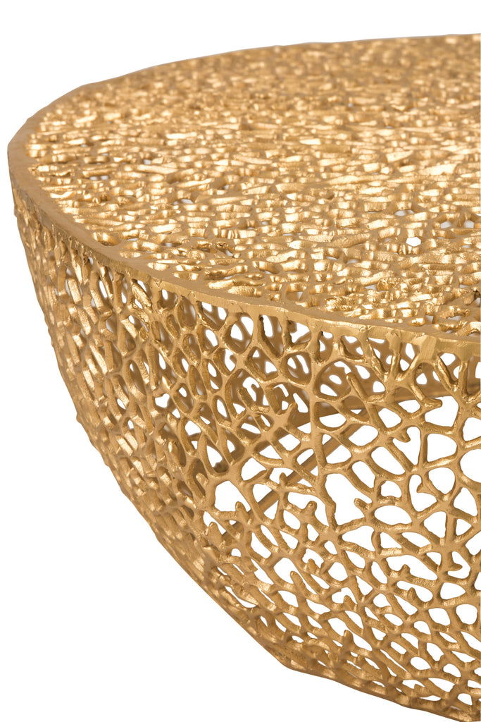 Coffee Table Round Low Coral Pattern Aluminium Gold - vivahabitat.com