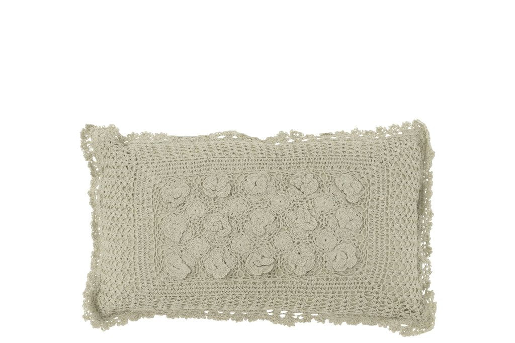 Cushion Rectangle Lace Cotton Light Green - vivahabitat.com
