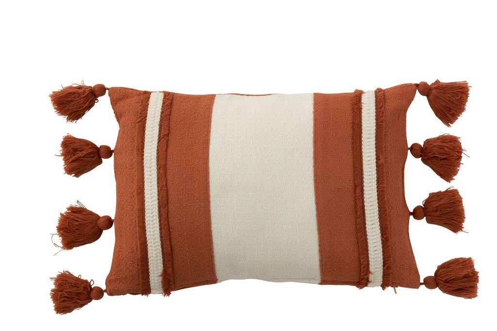 Cushion Stripe+Tassel Textile Terracotta - vivahabitat.com