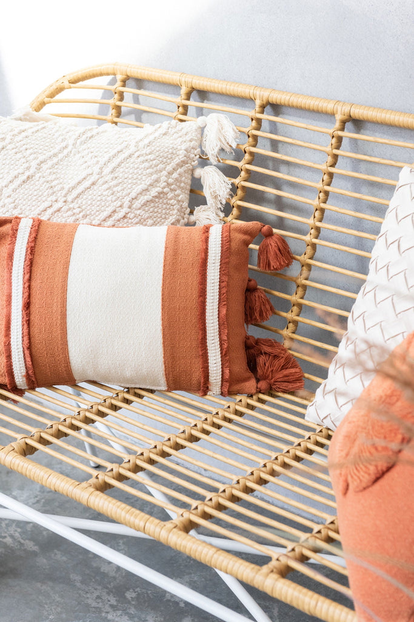 Cushion Stripe+Tassel Textile Terracotta - vivahabitat.com