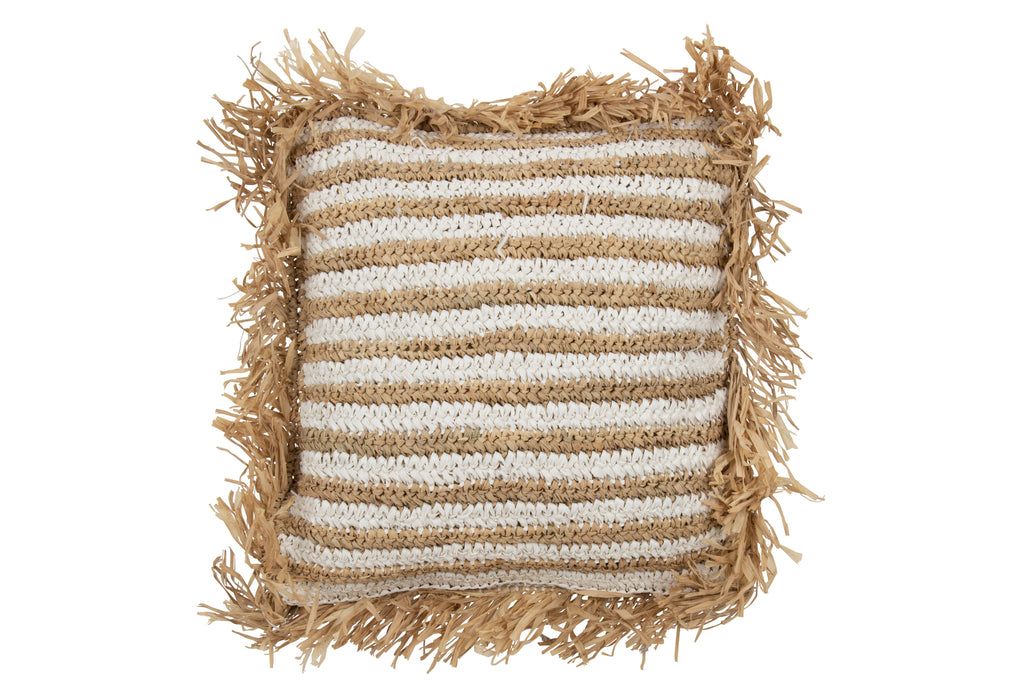 Cushion Stripes Fringes Mendong White - vivahabitat.com
