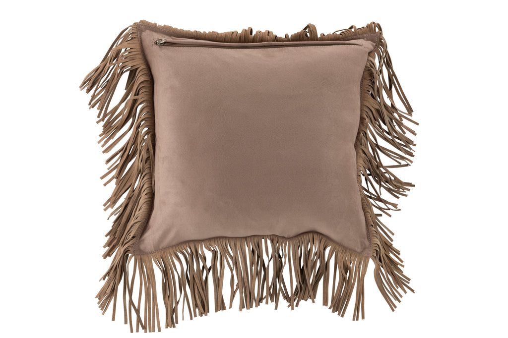 Cushion Tassels Square Leather Beige - vivahabitat.com