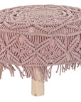 DKD Home Decor Footstool in pink macrame - vivahabitat.com