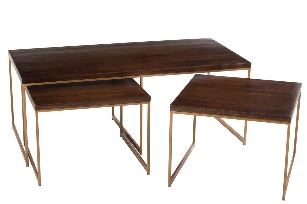 Coffee Table Rafi 3Parts Iron/Mango Wood Gold/Dark Brown - vivahabitat.com