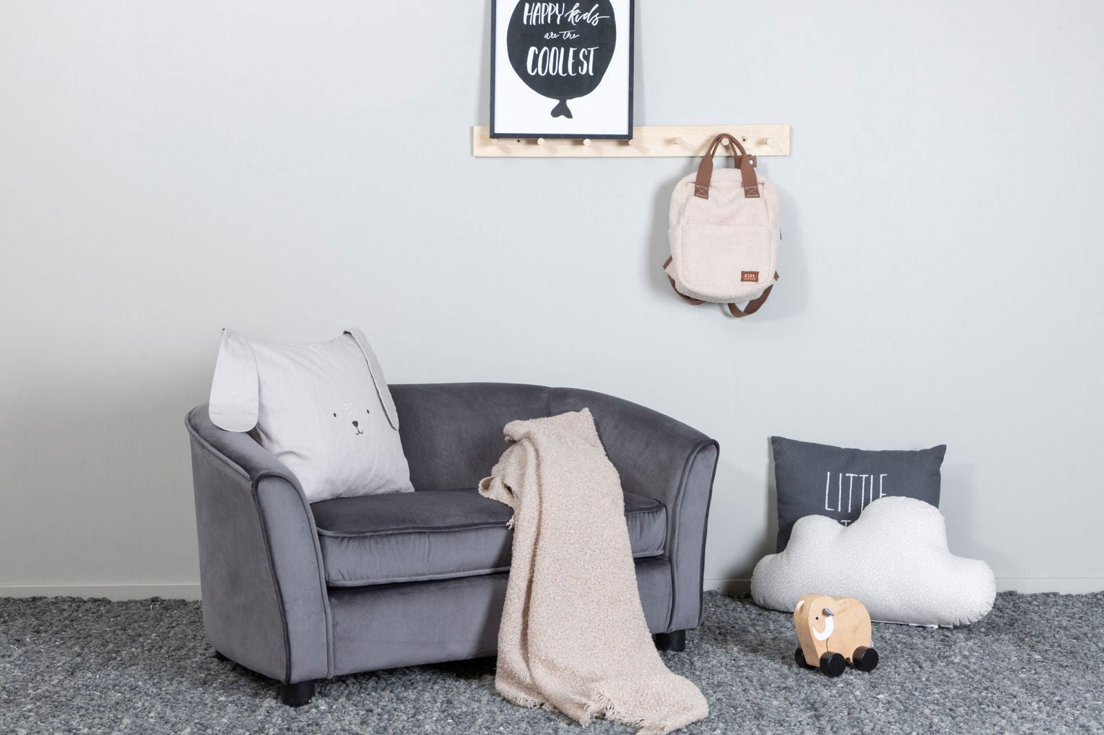 Venture Home Måna Kids Sofa - Black / Dark Grey Velvet - vivahabitat.com