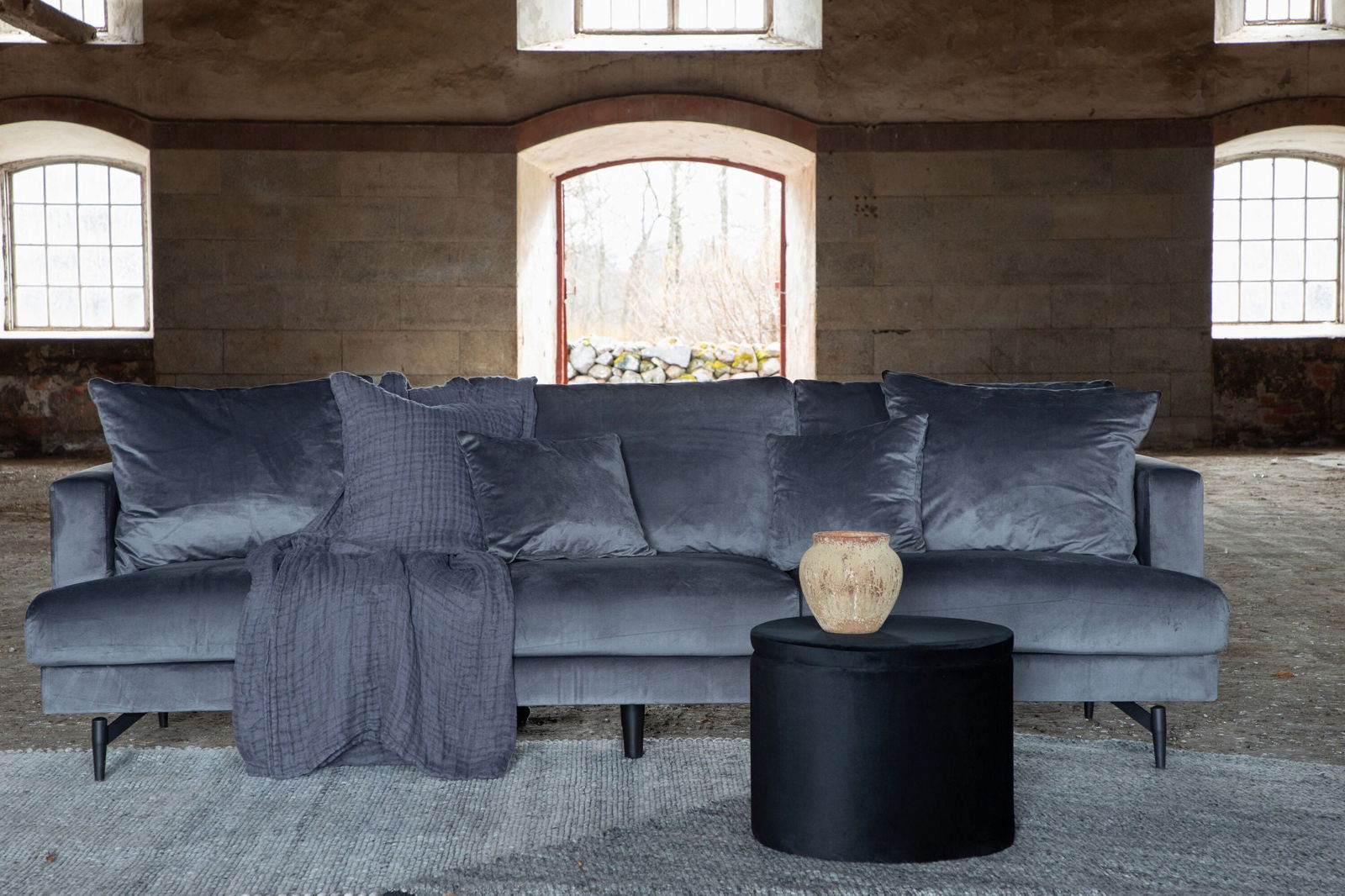 Venture Home Sofia Sofa - Black / Dark Grey Velvet - vivahabitat.com