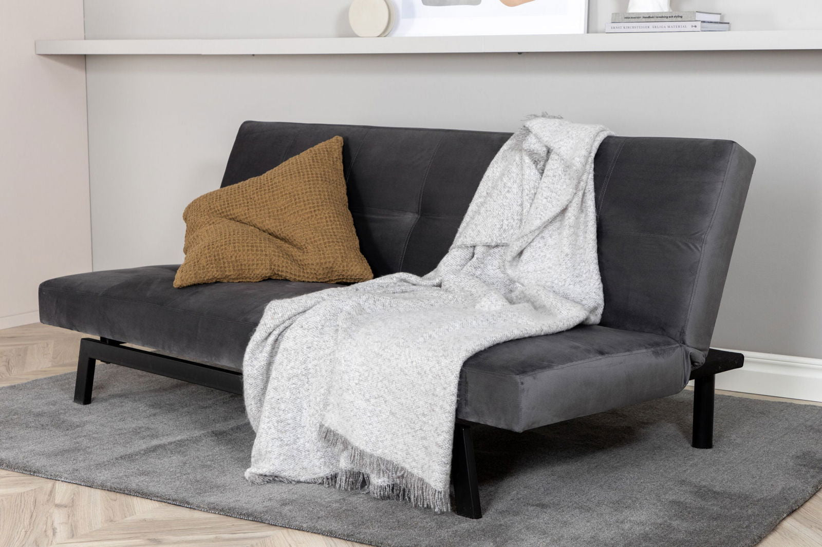 Venture Home Bodil Sofabed - Black / Dark Grey Velvet - vivahabitat.com