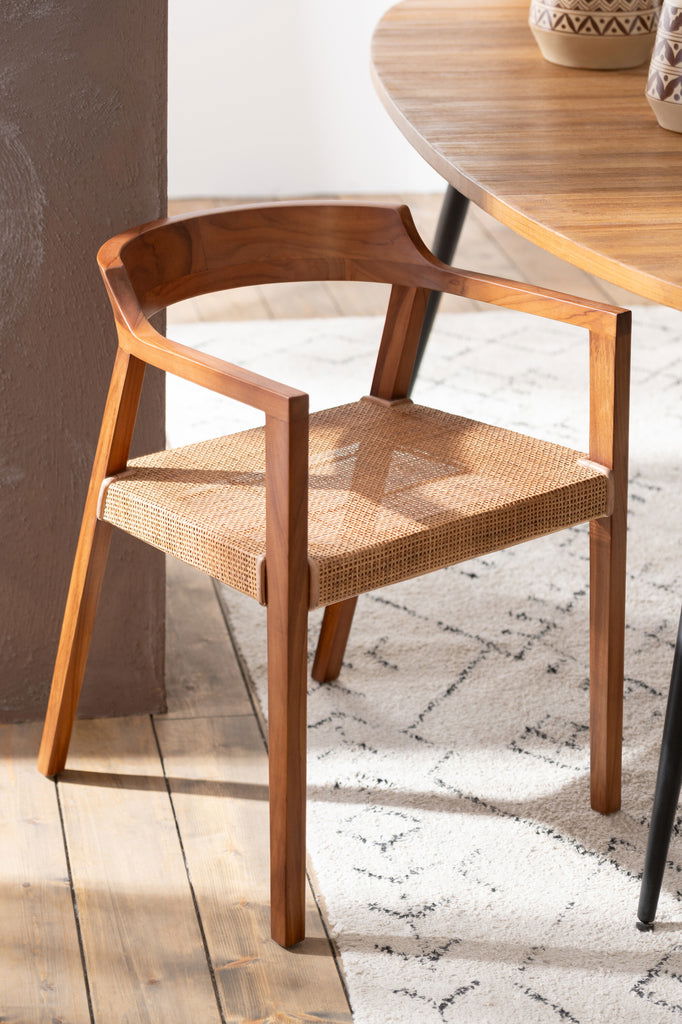 Dining Chair Square Open Webbing Teak Wood Brown - vivahabitat.com