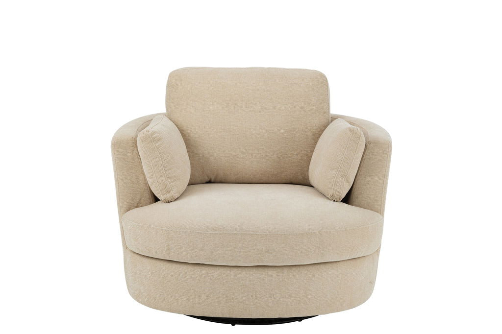 Lounge Chair Swiv Poplar Wood/Foam Beige - vivahabitat.com