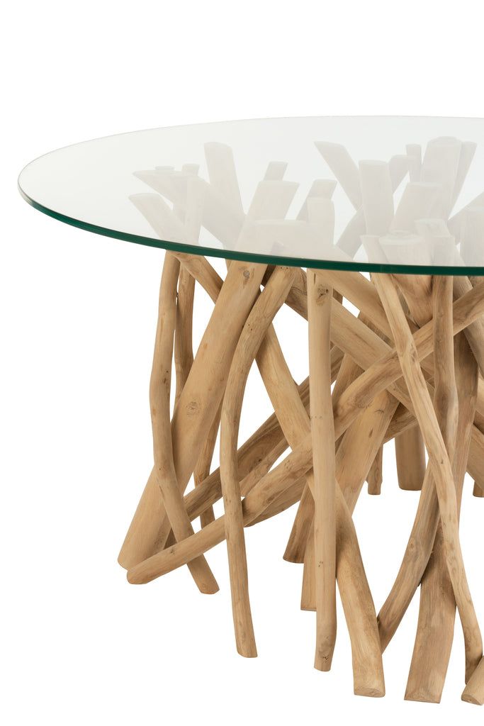 Coffee Table Branches Teak Wood Natural/Glass - vivahabitat.com