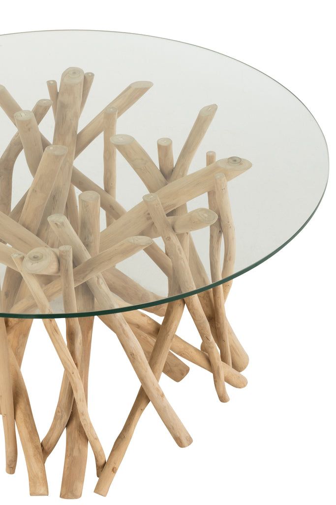 Coffee Table Branches Teak Wood Natural/Glass - vivahabitat.com