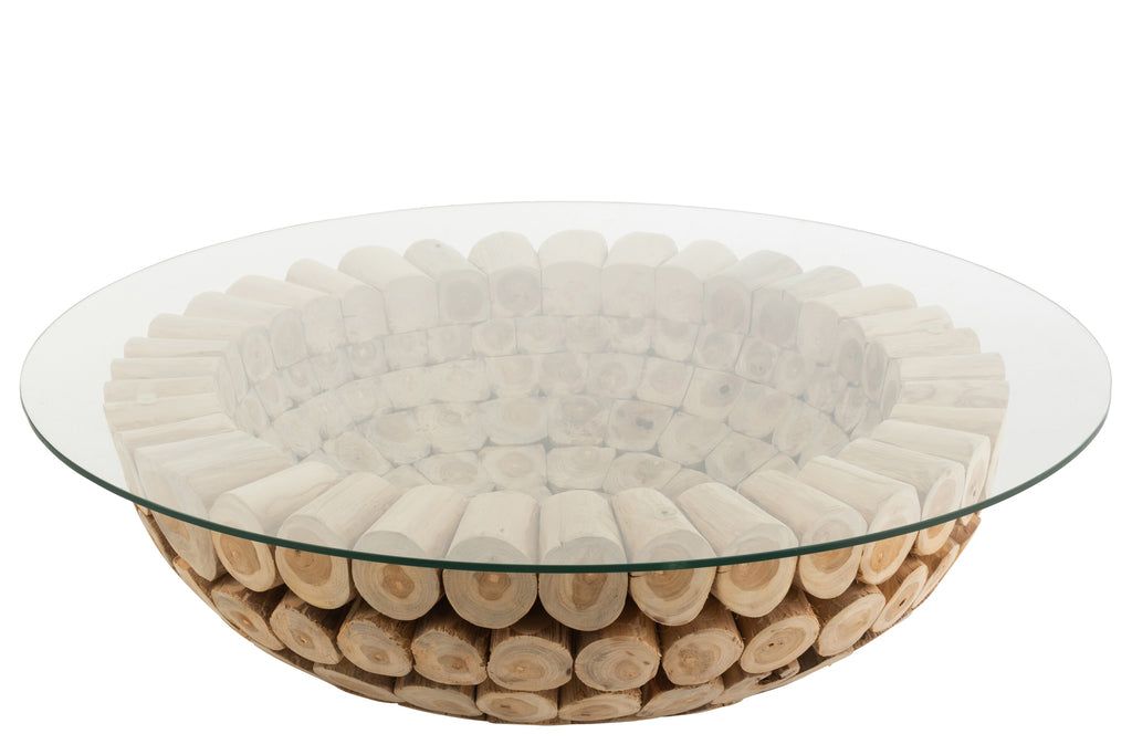 Coffee Table Discs Open Teak Wood Natural/Glass - vivahabitat.com