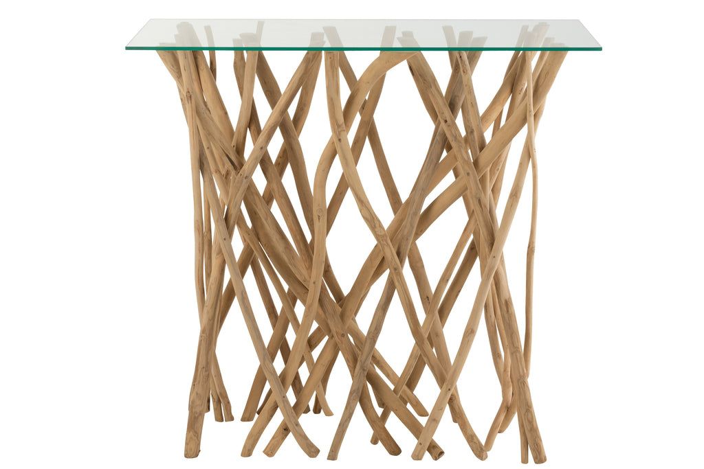 Console Branches Teak Wood Natural/Glass - vivahabitat.com