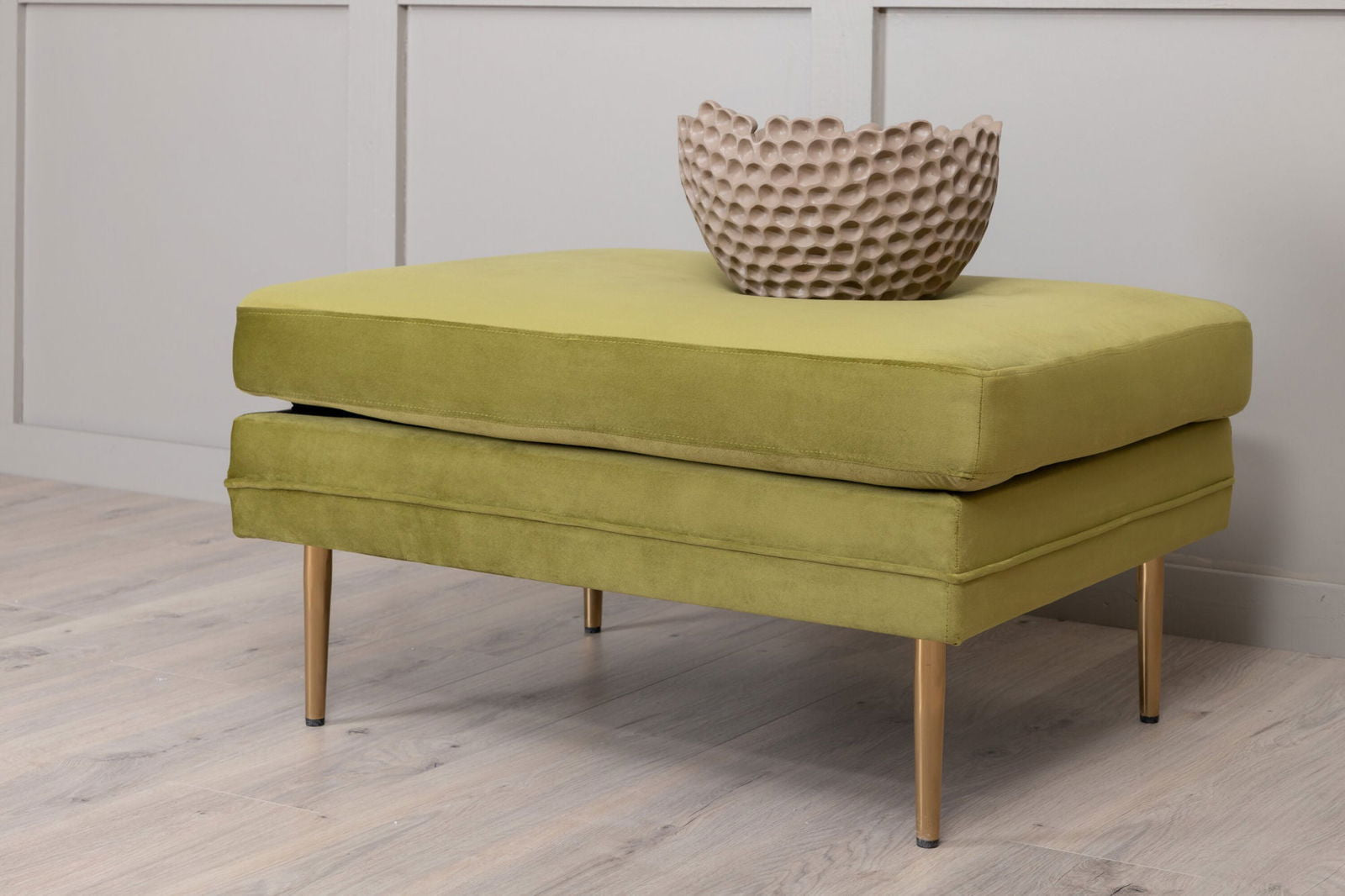 Venture Home Boom Ottoman - Brass / Green Velvet - vivahabitat.com